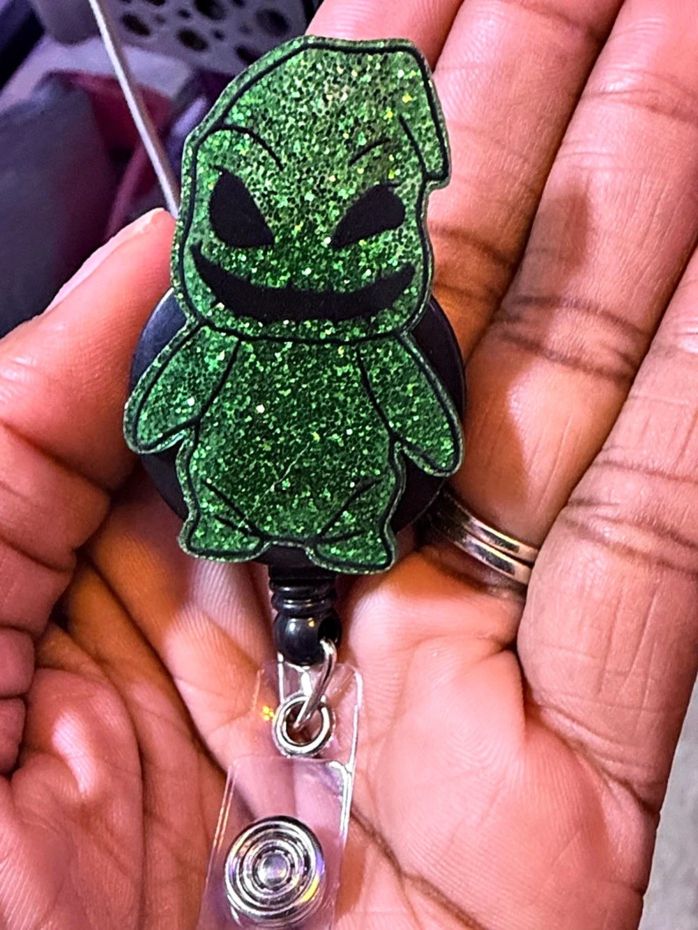 Green Glitter Oogie Boogie Character Badge Reel